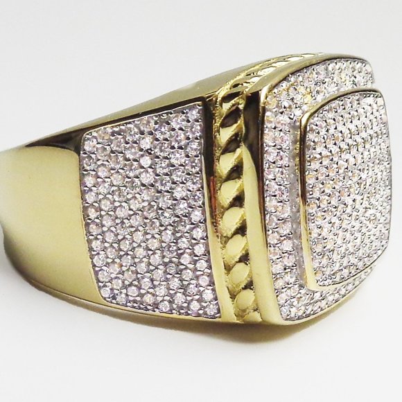 New 14K Gold 5x Plated Icy Ring, Medium Unisex 18mm CZ Stone Wide Band Ring - Picture 1 of 6